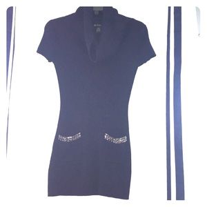 INC Navy Sweater Top with jewel accent pockets